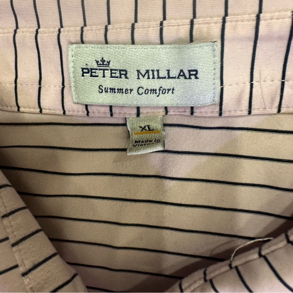 Peter Millar men’s pink with black striped polo. Size XL - Picture 2 of 3